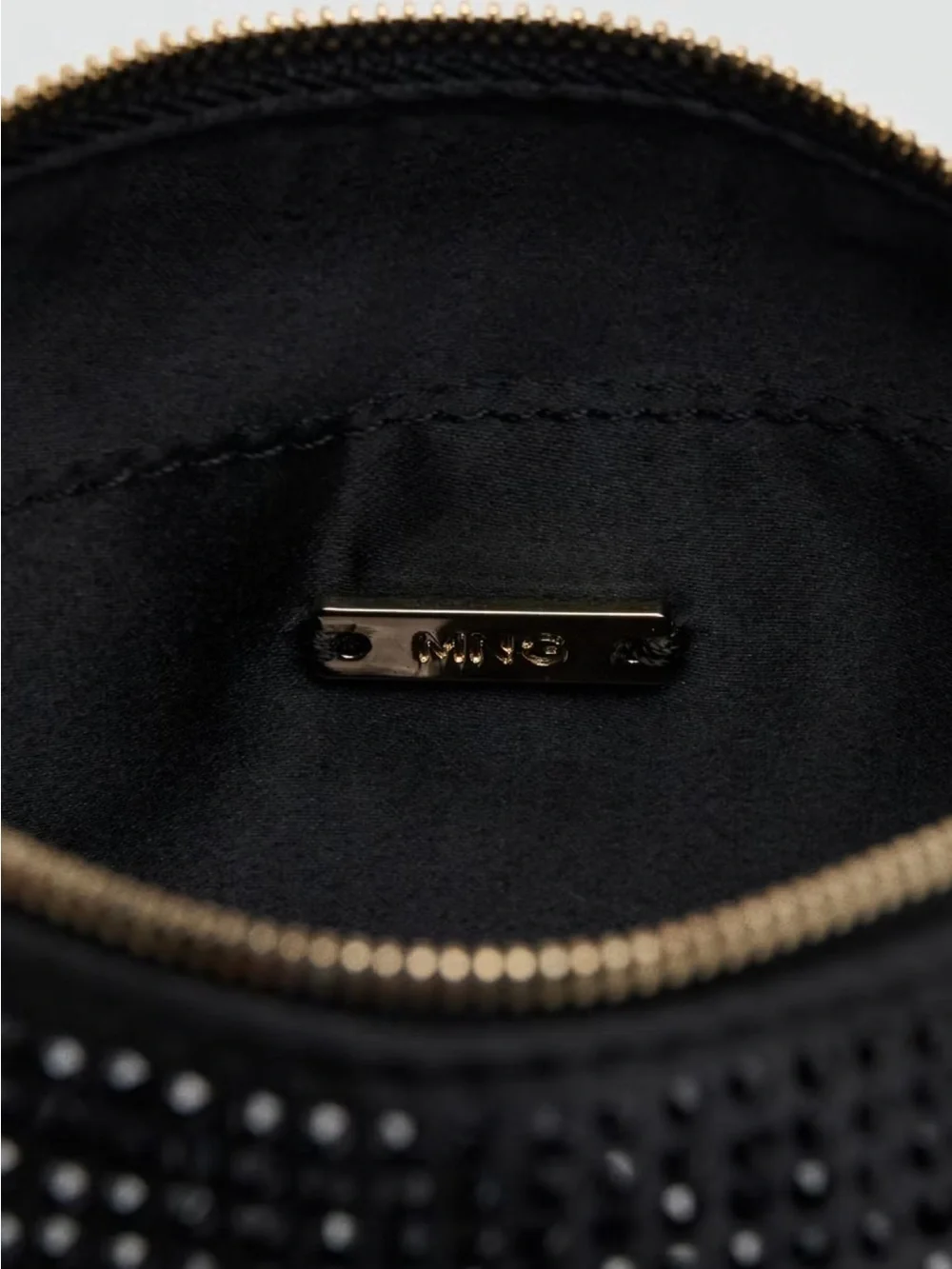 Black Crystal-Embellished Shoulder Bag with Gold Chain